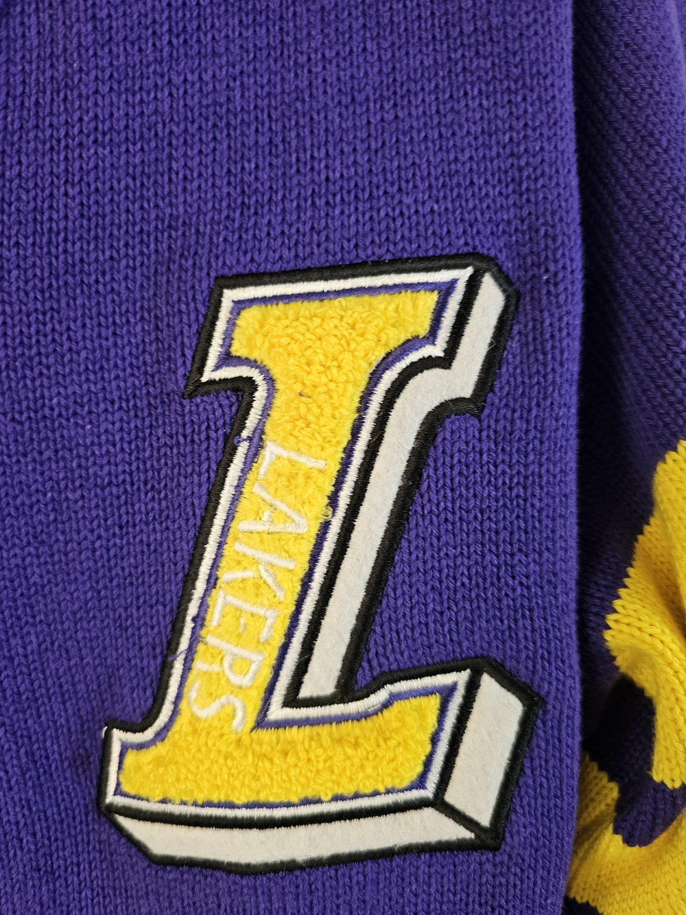 NWT Women's FISLL LA Lakers Chenille Letterman Cardigan Sweater Purple Sz M - Picture 6 of 13